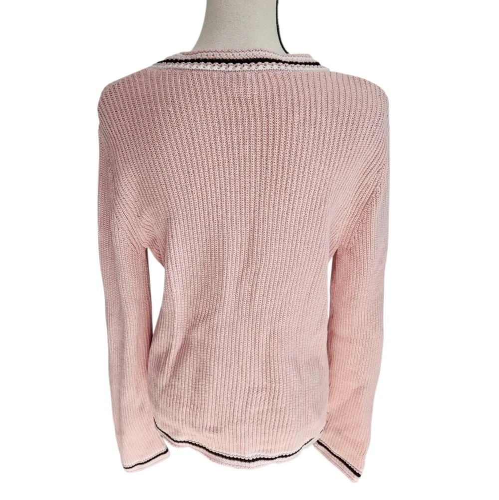 Talbots Gold Button Preppy Cotton Pink V-Neck Women's Cardigan Sweater
